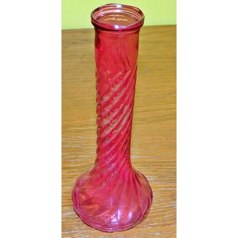 ZGS Cranberry Glass Twisted Swirl Bud Vase